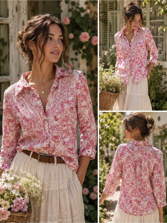 Robert Graham Tops - Robert Graham Priscilla Pink Floral Embroidered Button Down Shirt Medium